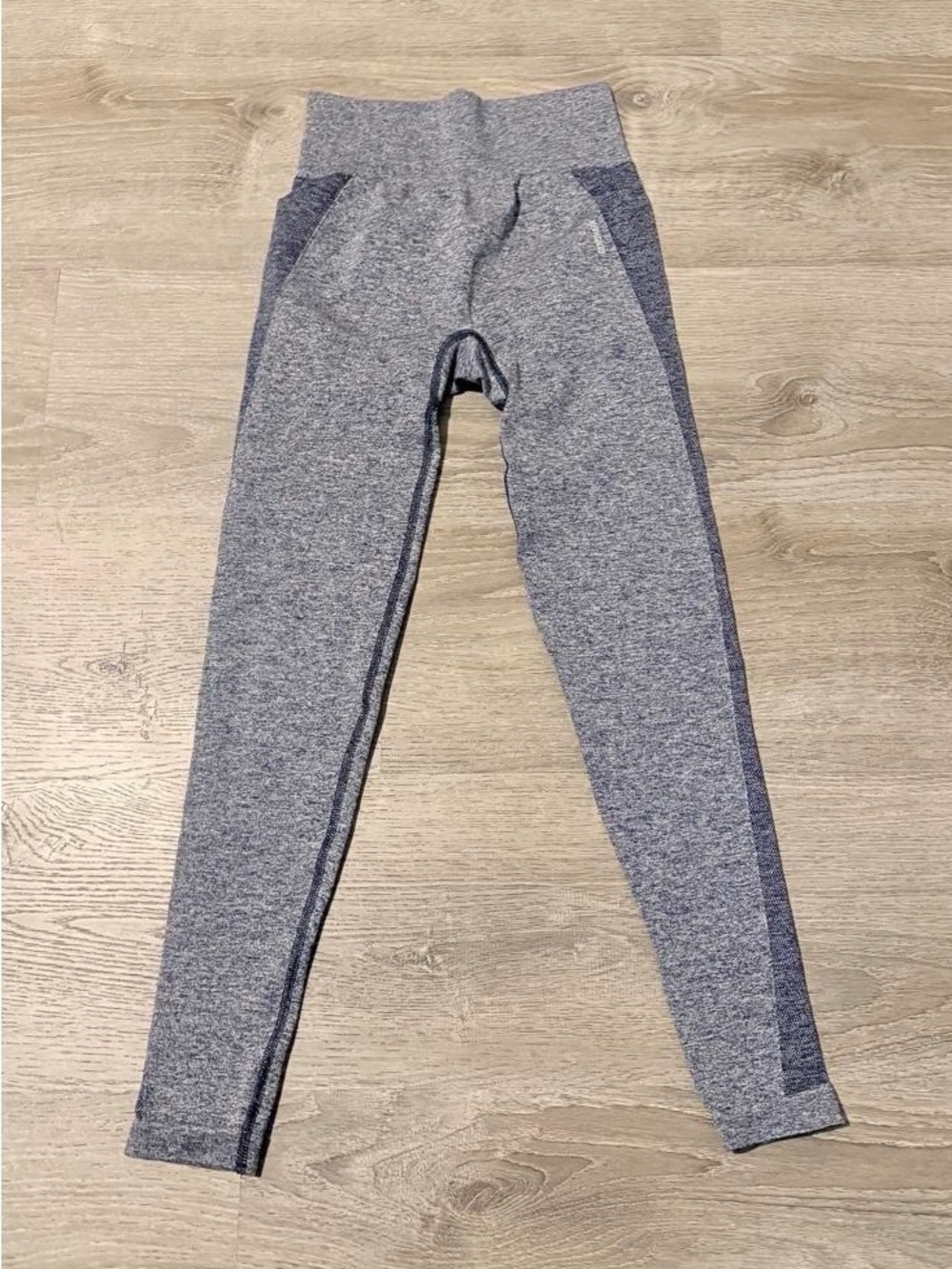 Gymshark Heathered Blue Seamless Leggings with Dark Blue Side Panels